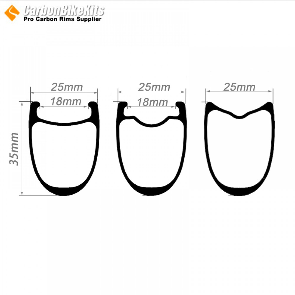 700C 35x25mm Clincher / Tubeless / Tubular Road Bike Rims